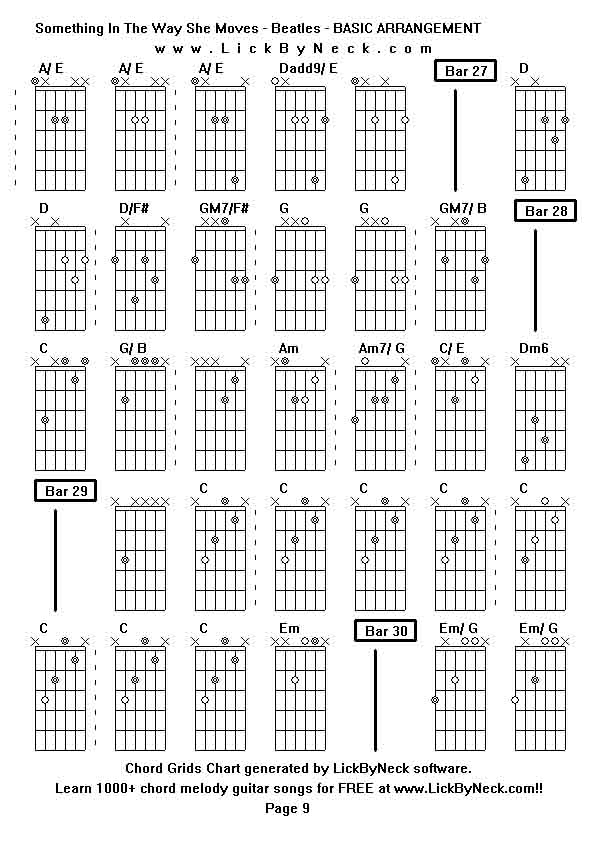 Chord Grids Chart of chord melody fingerstyle guitar song-Something In The Way She Moves - Beatles - BASIC ARRANGEMENT,generated by LickByNeck software.